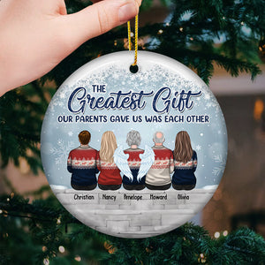 Les frères et sœurs sont les plus beaux cadeaux des parents - Ornement personnalisé pour la famille - Forme ronde en céramique - Cadeau de Noël pour frères et sœurs