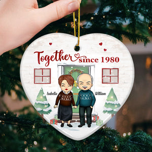 Noël ensemble depuis - Décoration de Noël personnalisée en céramique en forme de cœur - Cadeau pour couple, mari et femme, anniversaire, fiançailles, mariage, cadeau de mariage, cadeau de Noël