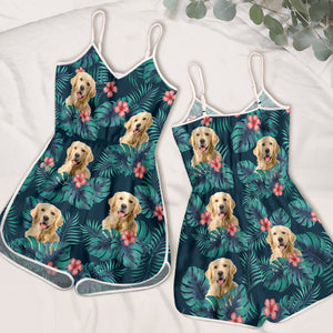 Custom Photo Tropical Summer Vibe - Dog & Cat Personalized Custom Sleeveless Romper - Gift For Pet Owners, Pet Lovers