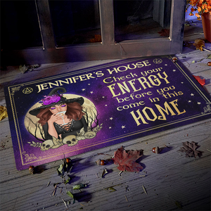 Vérifiez votre énergie avant d'entrer dans cette maison - Tapis décoratif de sorcière personnalisé - Cadeau pour sorcières, cadeau pour vous-même, cadeau d'Halloween