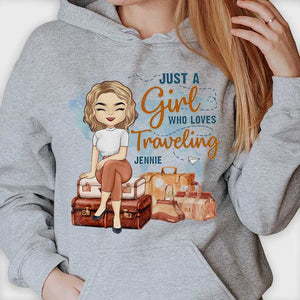 Juste une fille qui aime voyager - T-shirt et sweat à capuche unisexe personnalisé - Cadeau pour meilleure amie