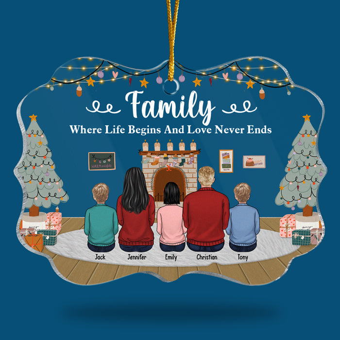 La vie de famille commence, l'amour ne finit jamais - Décoration de Noël personnalisée en acrylique en forme de Benelux - Cadeau pour la famille, cadeau de Noël