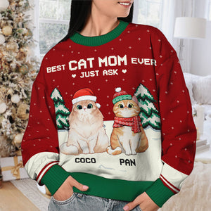 Meilleur papa chat de tous les temps - Sweat-shirt de Noël unisexe personnalisé et moche, sweat-shirt en laine, sweat-shirt imprimé intégral - Cadeau pour les amoureux des chats, les amoureux des animaux, cadeau de Noël