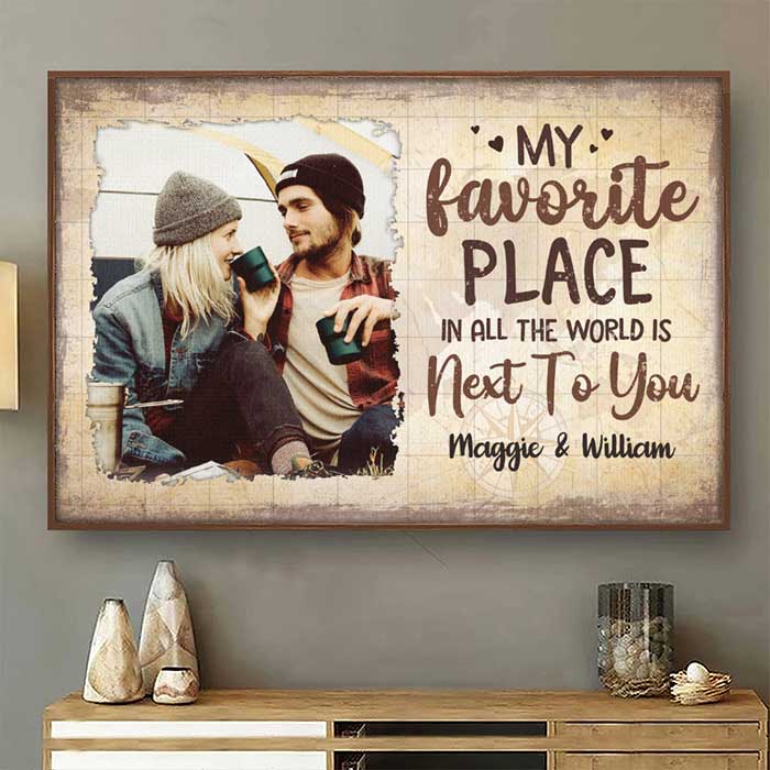 My Favorite Thing Is Staying Next To You - Upload Image, Gift For Couples - Personalized Horizontal Poster.