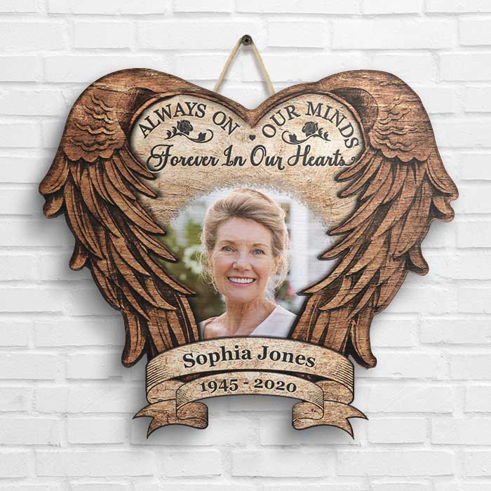 Always On Our Minds, Forever In Our Hearts - Upload Image, Husband Wife, Personalized Shaped Wood Sign.