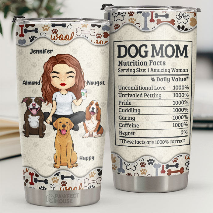 Valeurs nutritionnelles pour maman chien, femme incroyable, amour inconditionnel - Gobelet personnalisé - Cadeau pour amoureux des chiens, propriétaires de chiens, cadeau pour chien, cadeau pour amoureux des animaux