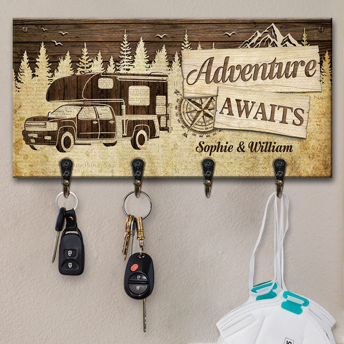 L'aventure nous attend - Porte-clés personnalisé, porte-clés - Cadeau pour couples en camping, mari et femme
