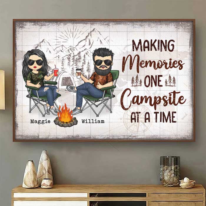 Making Memories One Campsite At A Time - Gift For Camping Couples, Personalized Horizontal Poster.
