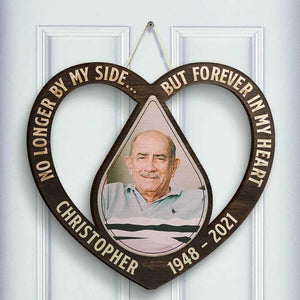 No Longer By My Side, But Forever In My Heart - Upload Image, Husband Wife, Personalized Shaped Wood Sign.