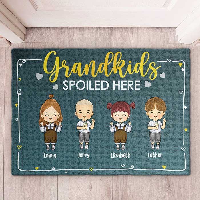 Petits-enfants gâtés ici - Tapis décoratif personnalisé - Cadeau pour couples, mari et femme