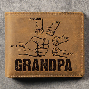 Grandpa And His Grandkids - Personalized Bifold Wallet - Gift For Dad, Grandpa