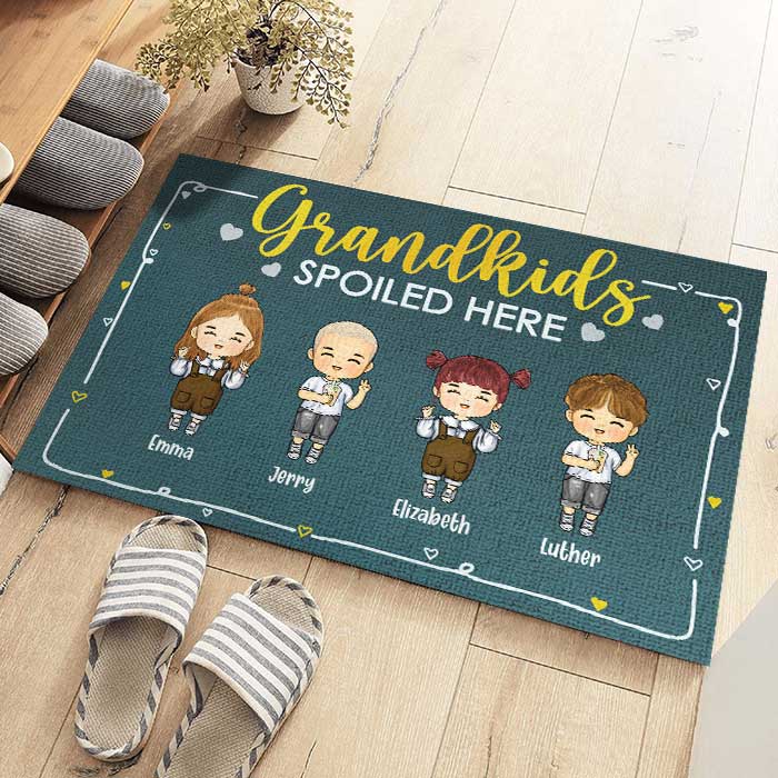 Petits-enfants gâtés ici - Tapis décoratif personnalisé - Cadeau pour couples, mari et femme