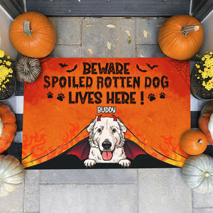 Beware Spoiled Rotten Dogs Live Here - Dogs Halloween - Personalized Decorative Mat.