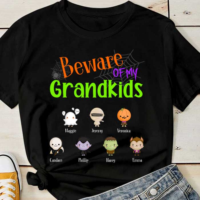 Beware Of My Grandkids Halloween - Personalized Unisex T-Shirt, Halloween Ideas..