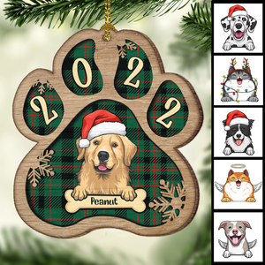 Décoration de Noël personnalisée en bois en forme de patte - Chien, chat et neige - Motif à carreaux Buffalo - Décoration personnalisée et cadeau pour les amoureux des animaux