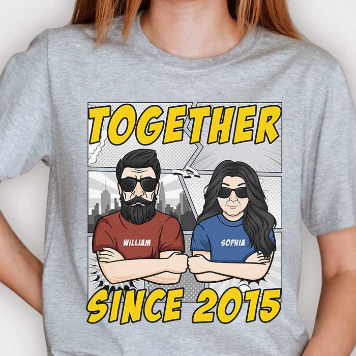 Toi et moi ensemble depuis 2015 - Cadeau pour couple, mari et femme - T-shirt unisexe personnalisé