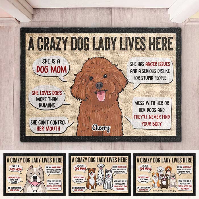 Une folle aux chiens vit ici - Cadeau pour maman de chien, tapis décoratif personnalisé