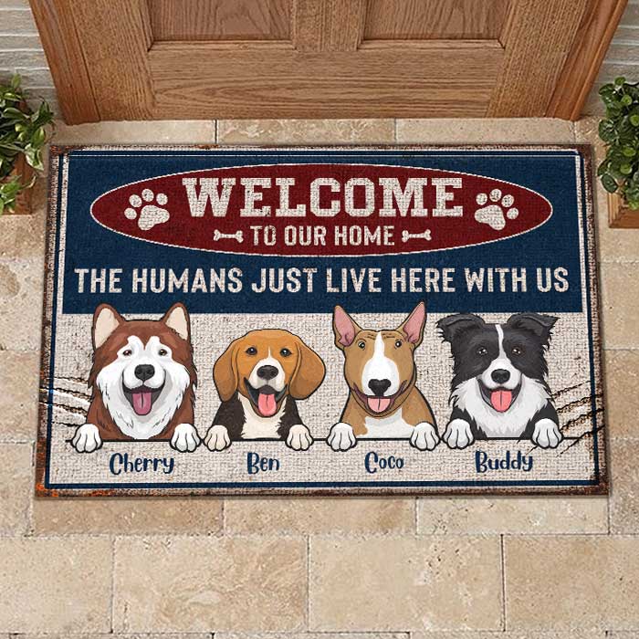 Welcome To Our Home Metal Sign Style - Funny Personalized Dog Decorative Mat.