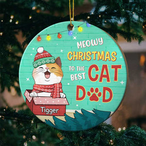 Meowy Woofmas To The Best Mom And Dad - Personalized Round Ornament.