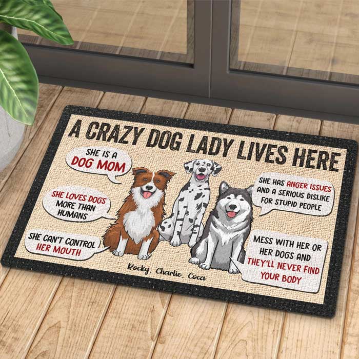 Une folle aux chiens vit ici - Cadeau pour maman de chien, tapis décoratif personnalisé