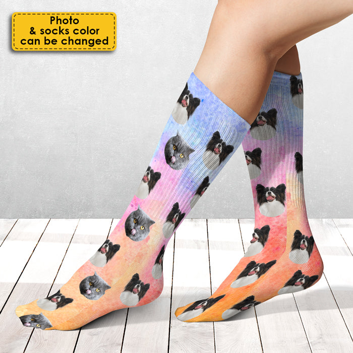 Colorful Galaxy - Upload Image, Gift For Pet Lovers - Personalized Socks.