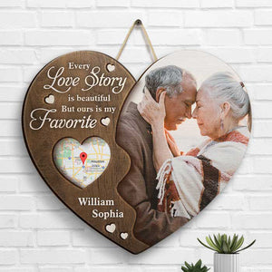 Our Love Story Is My Favorite - Personalized Shaped Wood Sign - Gift For Couples, Husband Wife