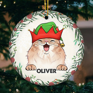 Happy Christmas With Fur Baby - Dog & Cat Personalized Custom Ornament - Ceramic Round Shaped - Christmas Gift For Pet Owners, Pet Lovers