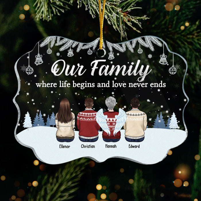 Notre famille, là où la vie commence et où l'amour ne finit jamais - Décoration de Noël personnalisée en acrylique en forme de Benelux - Cadeau pour les membres de la famille, cadeau de Noël
