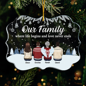 Notre famille, là où la vie commence et où l'amour ne finit jamais - Décoration de Noël personnalisée en acrylique en forme de Benelux - Cadeau pour les membres de la famille, cadeau de Noël