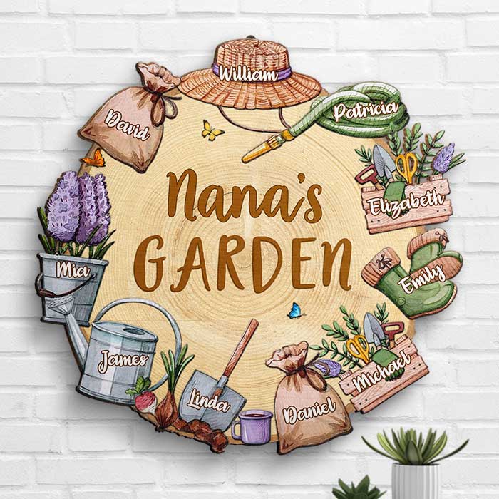 Jardin de grand-mère - Panneau en bois personnalisé - Cadeau pour grand-mère et grands-parents