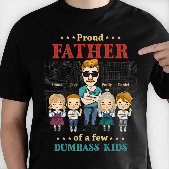 Fier père d'un enfant idiot - T-shirt et sweat à capuche unisexe personnalisé - Cadeau pour papa et grand-père