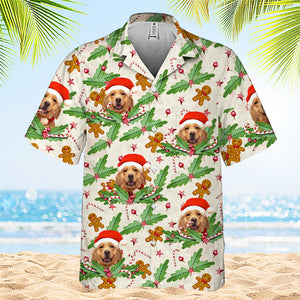Motif canne à sucre et pain d'épices - T-shirt hawaïen unisexe personnalisé pour chien et chat - Télécharger une image, visage de chien, visage de chat - Cadeau vacances d'été, cadeau pour propriétaires d'animaux et amoureux des animaux