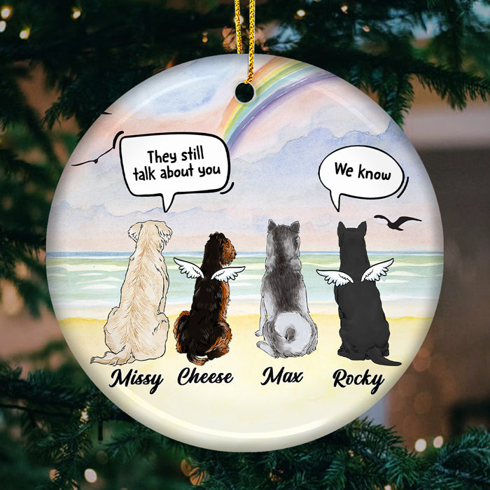 Ils parlent encore de toi - Décoration de Noël ronde personnalisée en céramique - Cadeau commémoratif, cadeau de condoléances, cadeau de Noël