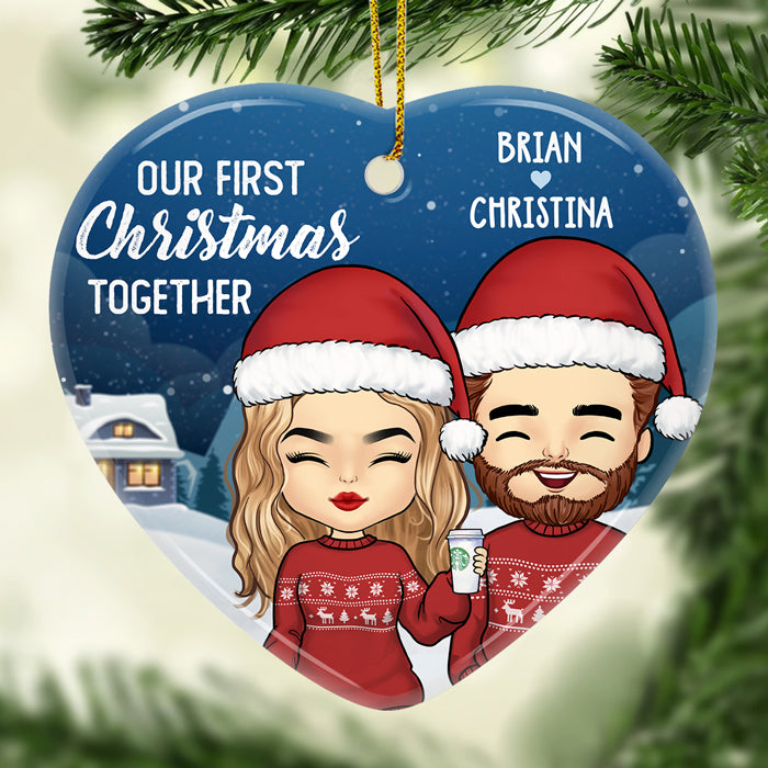 Notre premier Noël ensemble - Décoration de Noël personnalisée en céramique en forme de cœur - Cadeau pour couple, mari et femme, anniversaire, fiançailles, mariage, cadeau de mariage, cadeau de Noël