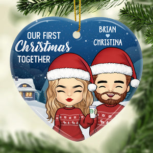 Notre premier Noël ensemble - Décoration de Noël personnalisée en céramique en forme de cœur - Cadeau pour couple, mari et femme, anniversaire, fiançailles, mariage, cadeau de mariage, cadeau de Noël
