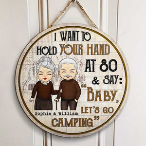 Baby Let's Go Camping At 80 - Personalized Door Sign.