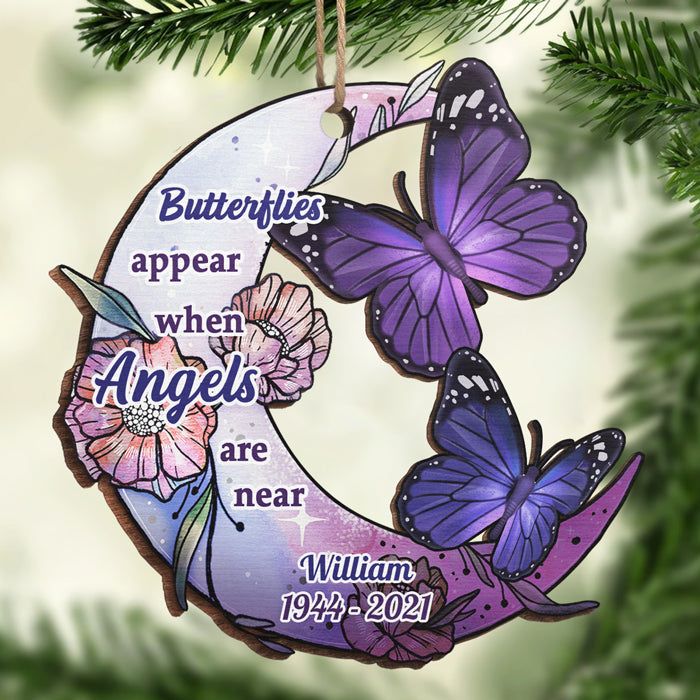 Des papillons apparaissent lorsque les anges sont proches - Décoration de Noël personnalisée en bois - Cadeau commémoratif, cadeau de condoléances, cadeau de Noël