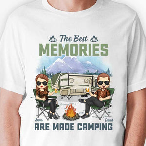 Les meilleurs souvenirs se créent en camping - T-shirt unisexe personnalisé, sweat à capuche, sweat-shirt - Cadeau pour couple, mari, femme, anniversaire, fiançailles, mariage, mariage, cadeau de camping
