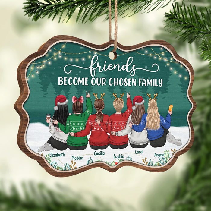 Les amis deviennent notre famille choisie - Décoration de Noël en bois personnalisée en forme de Benelux - Cadeau pour meilleure amie, meilleure amie, sœur, cadeau d'anniversaire pour meilleure amie et amie, cadeau de Noël