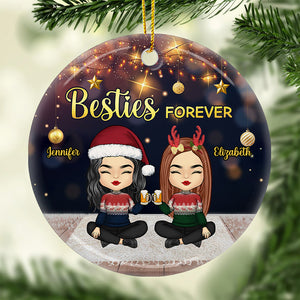 Besties Forever And Always Together - Décoration de Noël ronde personnalisée en céramique - Cadeau pour meilleure amie, meilleure amie, sœur, cadeau d'anniversaire pour meilleure amie et amie, cadeau de Noël