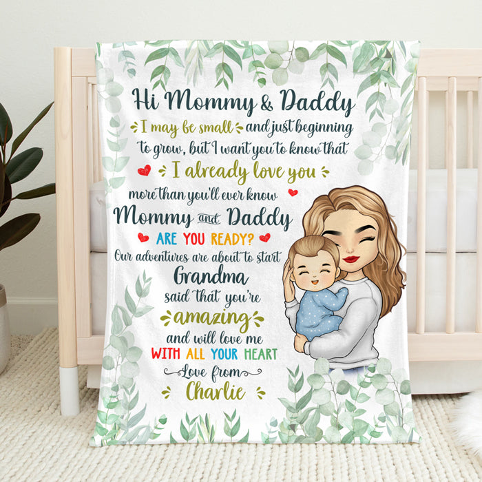 Our Adventures Are About To Start - Family Personalized Custom Baby Blanket - Baby Shower Gift, Gift For First Mom