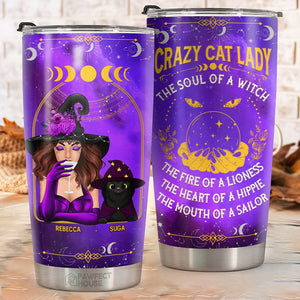 Crazy Cat Lady, L'âme d'une sorcière, Le feu d'une lionne - Gobelet personnalisé - Cadeau pour vous-même, Cadeau pour les amoureux des animaux, Cadeau d'Halloween