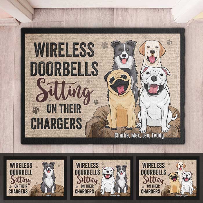 Sonnettes sans fil sur leurs chargeurs - Tapis décoratif personnalisé - Cadeau pour les amoureux des animaux, les propriétaires d'animaux, cadeau pour animaux