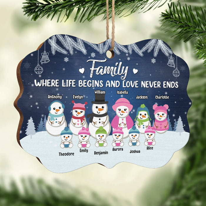 Famille où l'amour ne finit jamais - Décoration de Noël en bois personnalisée en forme de Benelux - Cadeau pour la famille, cadeau de Noël