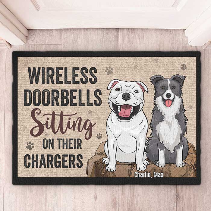 Sonnettes sans fil sur leurs chargeurs - Tapis décoratif personnalisé - Cadeau pour les amoureux des animaux, les propriétaires d'animaux, cadeau pour animaux