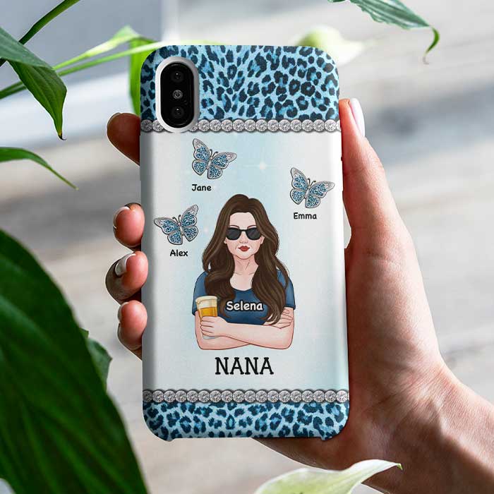 Grand-mère avec ses petits-enfants papillons - Cadeau pour maman et grand-mère - Coque de téléphone personnalisée