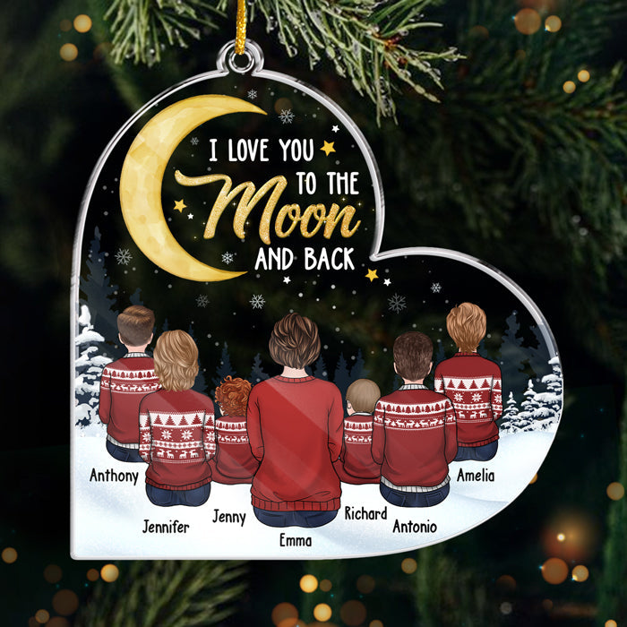 Je t'aime jusqu'à la lune et retour - Décoration de Noël personnalisée en acrylique en forme de cœur - Cadeau pour grand-mère, grands-parents, cadeau de Noël