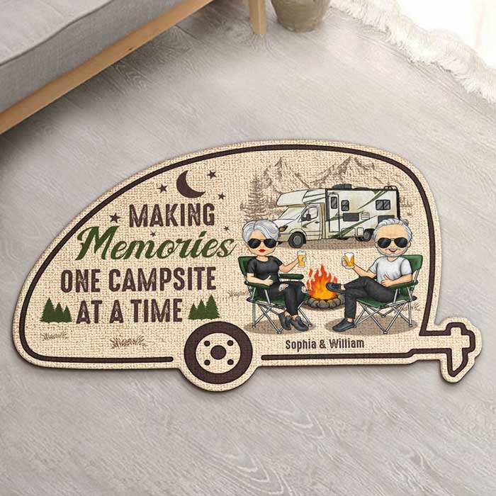 La maison est là où nous la garons - Tapis décoratif personnalisé - Cadeau pour les couples, cadeau pour les amateurs de camping