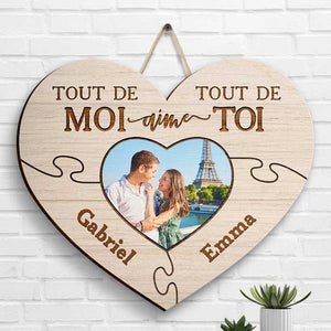 Tout De Moi Aime Tout De Toi - Télécharger une image, cadeau pour les couples, mari femme - Panneau en bois de forme personnalisée Français