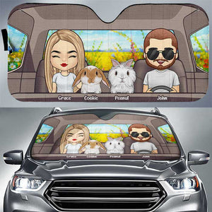 Voyage en famille avec un lapin - Pare-soleil de voiture personnalisé - Cadeau pour couple, mari et femme